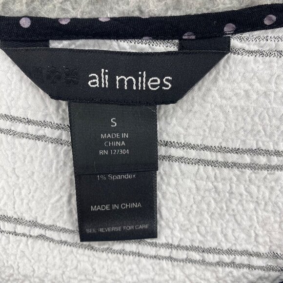 Ali Miles Top Womens Small White Striped Tunic Roll Tab Sleeve Pockets Stretch - Picture 5 of 11